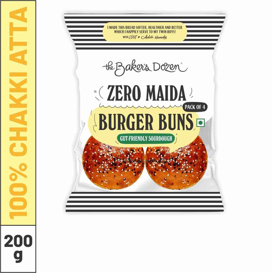 The Baker's Dozen Zero Maida Burger Buns | Gut Friendly Sourdough | Whole Wheat | Atta Bun