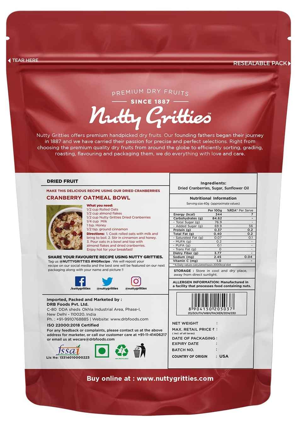 Nutty Gritties Cranberries