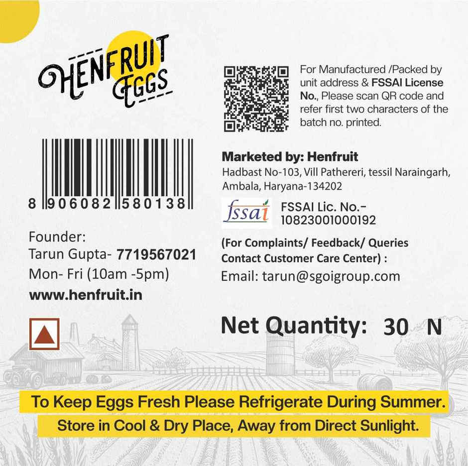 Eggs By Henfruit - 30 Farm Fresh No Antibiotics Egg