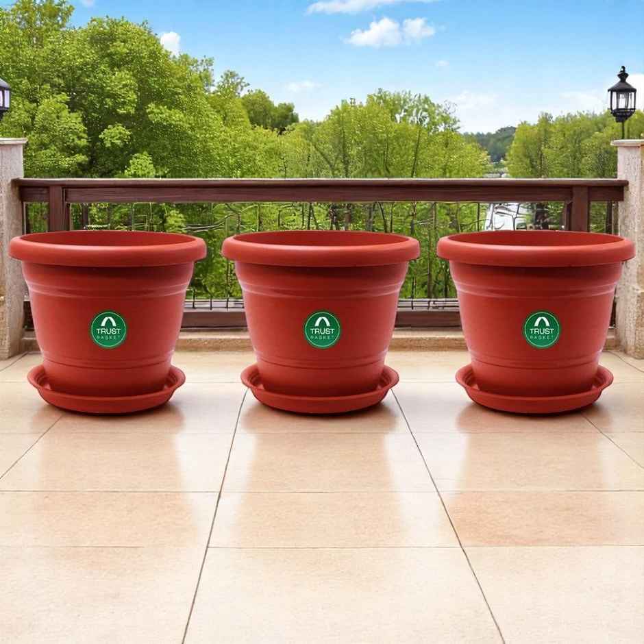 TrustBasket 12 Inch Pot with Saucer | Plastic Self Watering Pots for Indoor Use