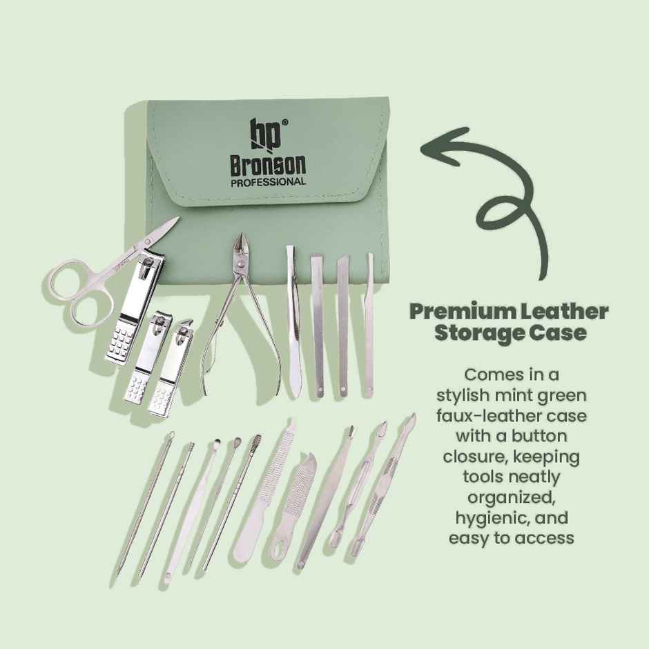 Bronson Professional 19 Pc Manicure, Pedicure Grooming & Ear Care Tool with Travel Pouch