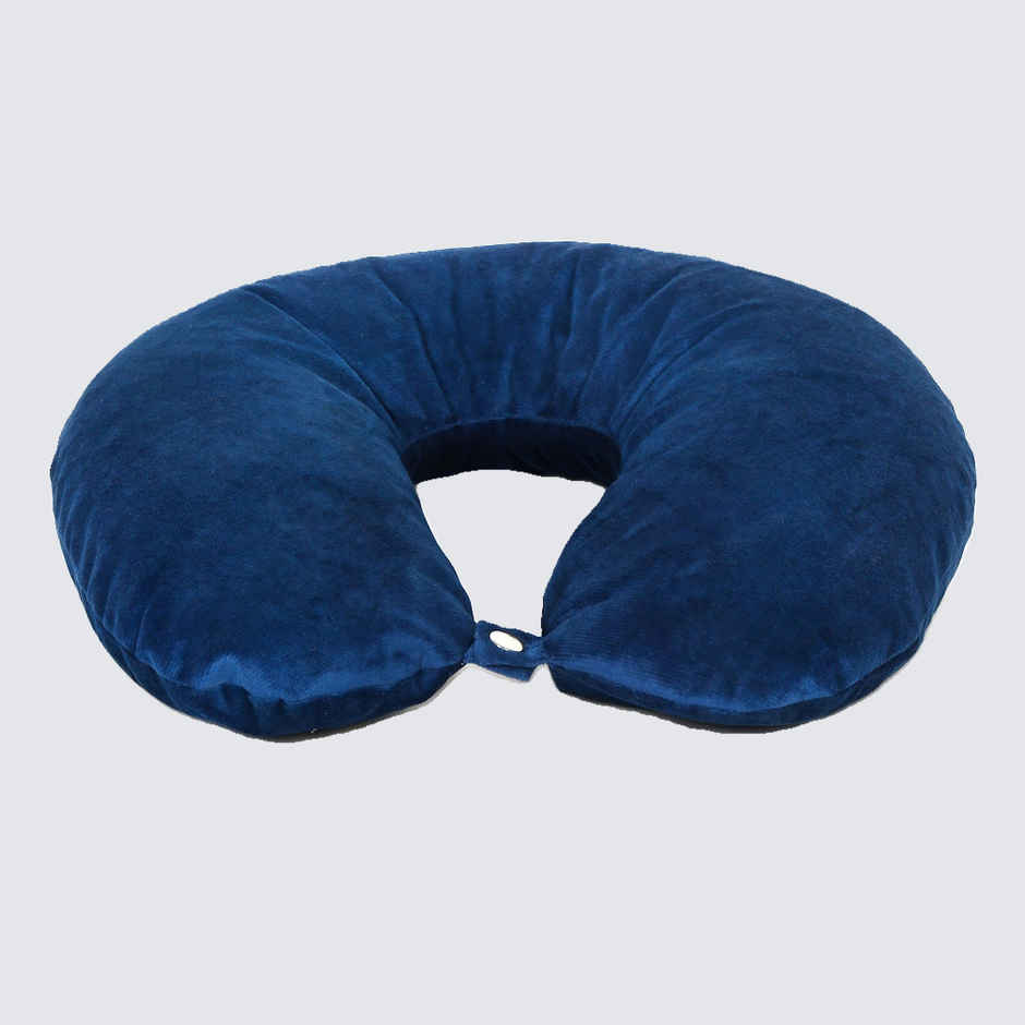 Teakwood Unisex Solid Polycotton Neck Pillow | Blue - Free Size