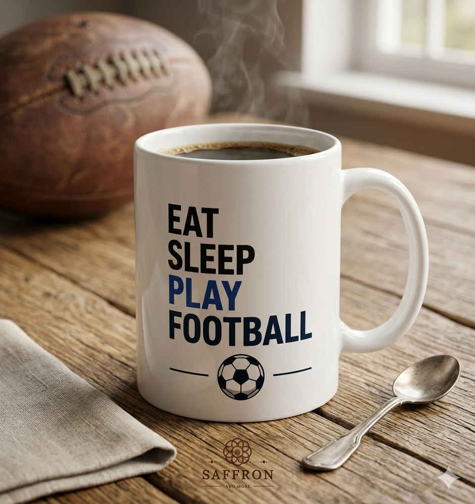 Saffron Ceramic Mug Eat-Sleep-Play Football | FIFA World Cup