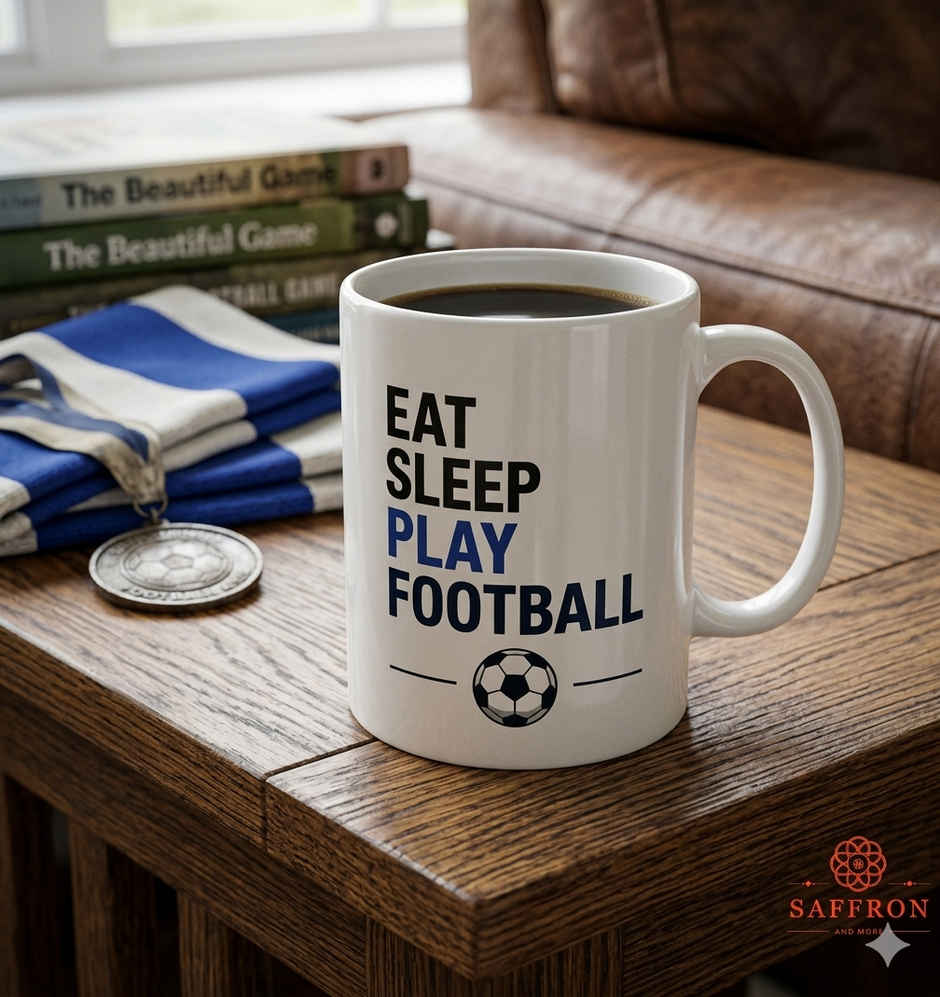 Saffron Ceramic Mug Eat-Sleep-Play Football | FIFA World Cup