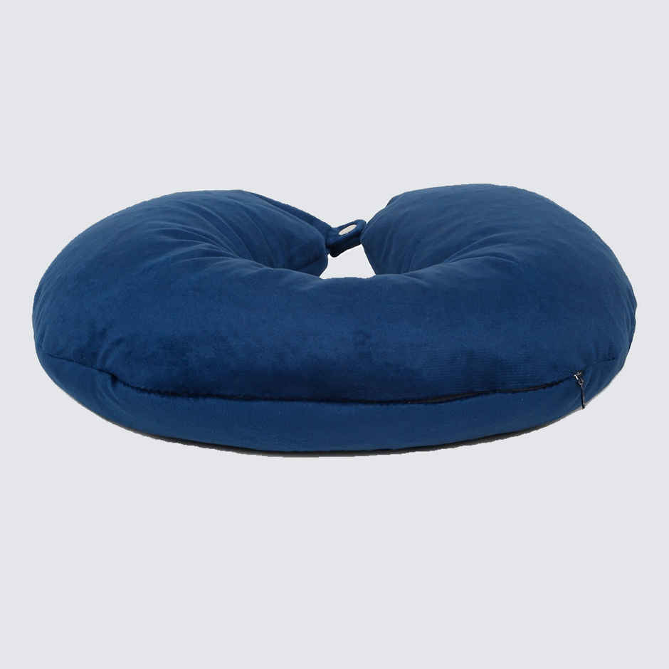 Teakwood Unisex Solid Polycotton Neck Pillow | Blue - Free Size