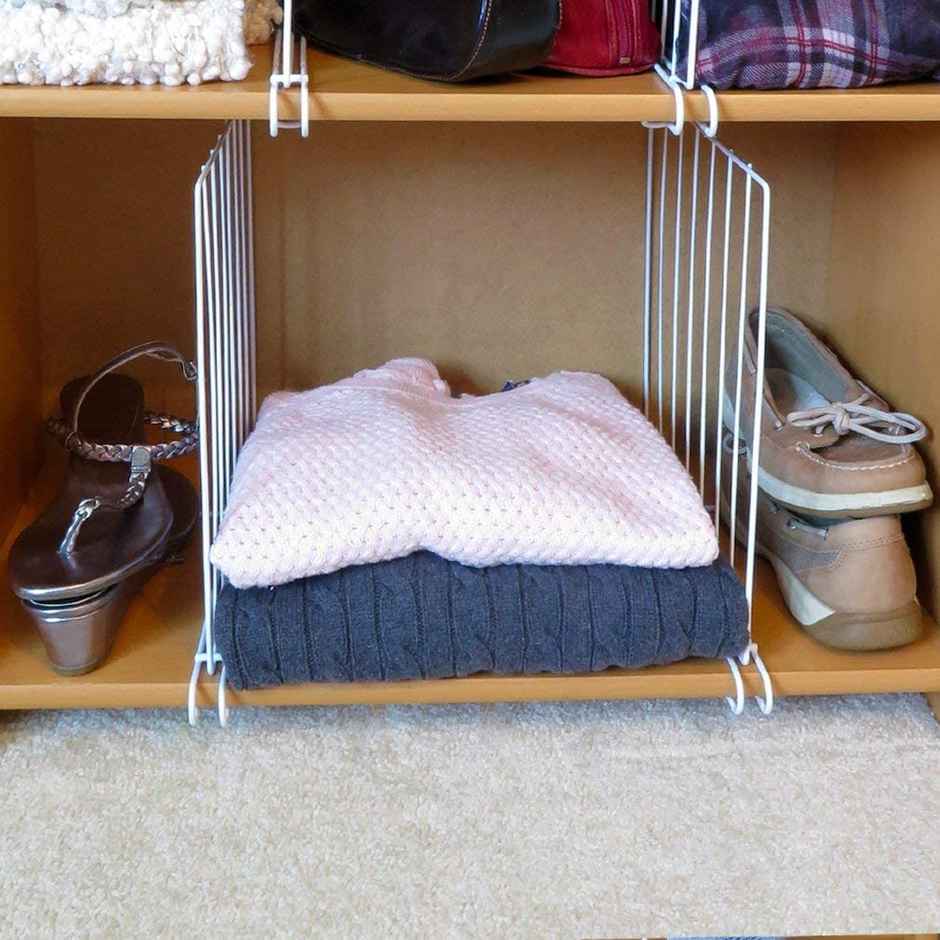 Go Hooked Wardrobe Shelf Divider Cloth Organizer | Wardrobe Separator | Metal Black | Set Of 3