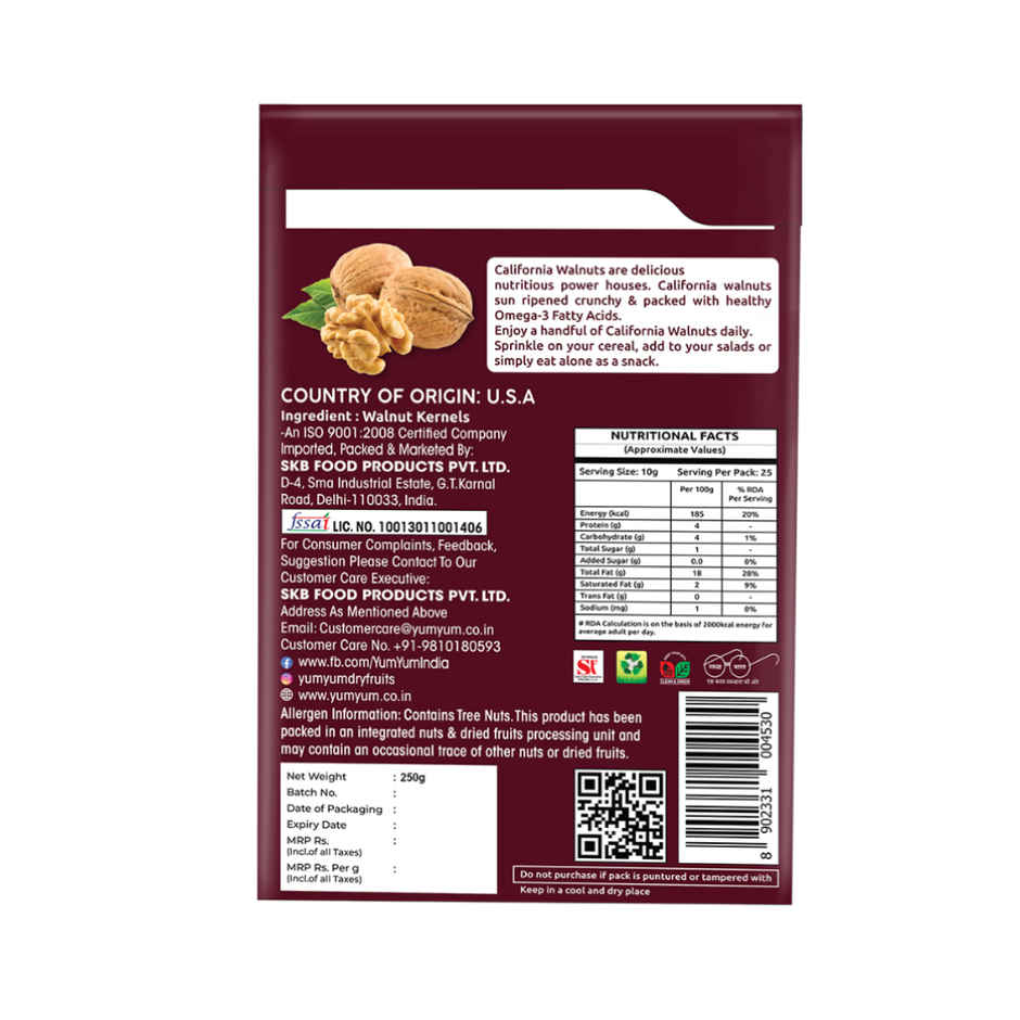 Yum Yum California Walnut Kernels| Akhrot| Dry Fruits