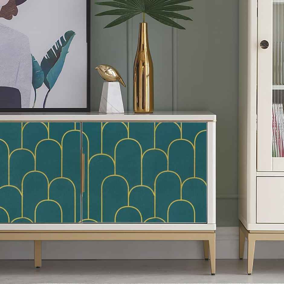 Wollzo Geometric Scallop Green Wallpaper Self Adhesive Peel and Stick Wall Decor 45 x 500 cm