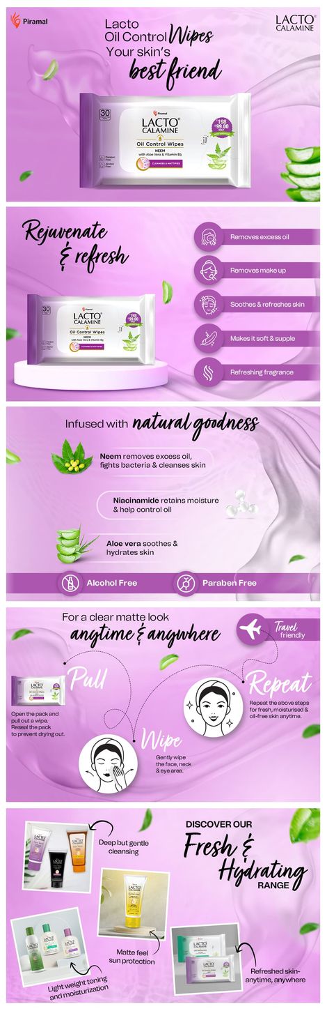 Lacto Calamine Oil Control Wipes With Neem Vitamin B3 | 30 Pulls Per Pacl