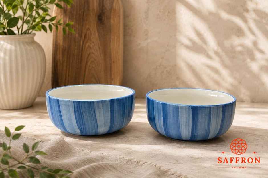 Saffron Carnival Print Ceramic Bowl (STP03) | 450 ml Each | Blue