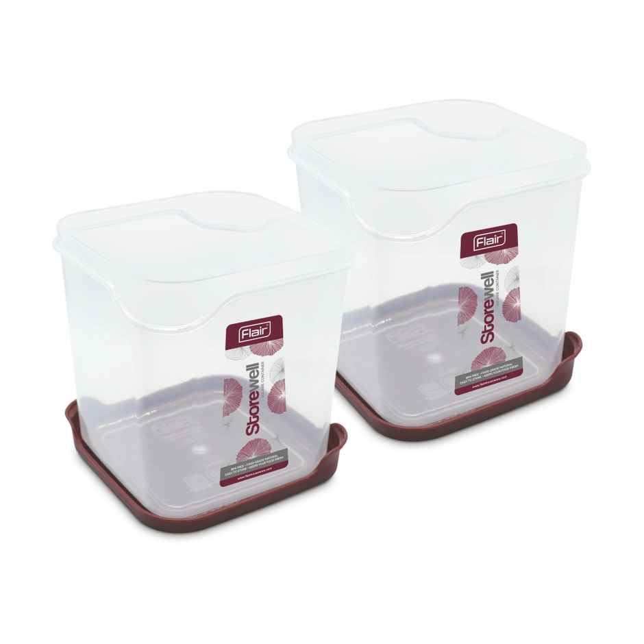 Flair Plastic Storewell Square Food Storage Containers 1800Ml - Set Of 2 (Maroon)