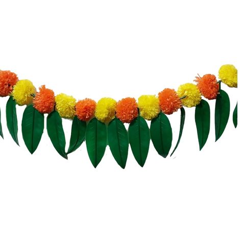 Traditional Marigold Flower Design with Green Leaf Toran For Door | Multicolour | Samsidhi