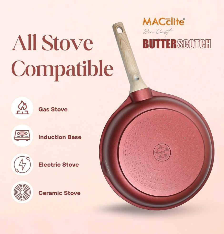 Macclite Non-Stick PDC Granite+ Induction Base Butter Scotch Triumph Frying Pan 20 cm With Glass Lid