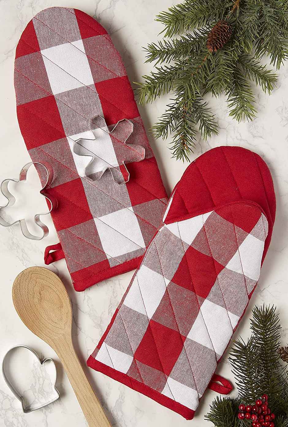 Lushomes Oven Gloves - Red and White Buffalo Checks | Heat Proof | 6 x 13 inch
