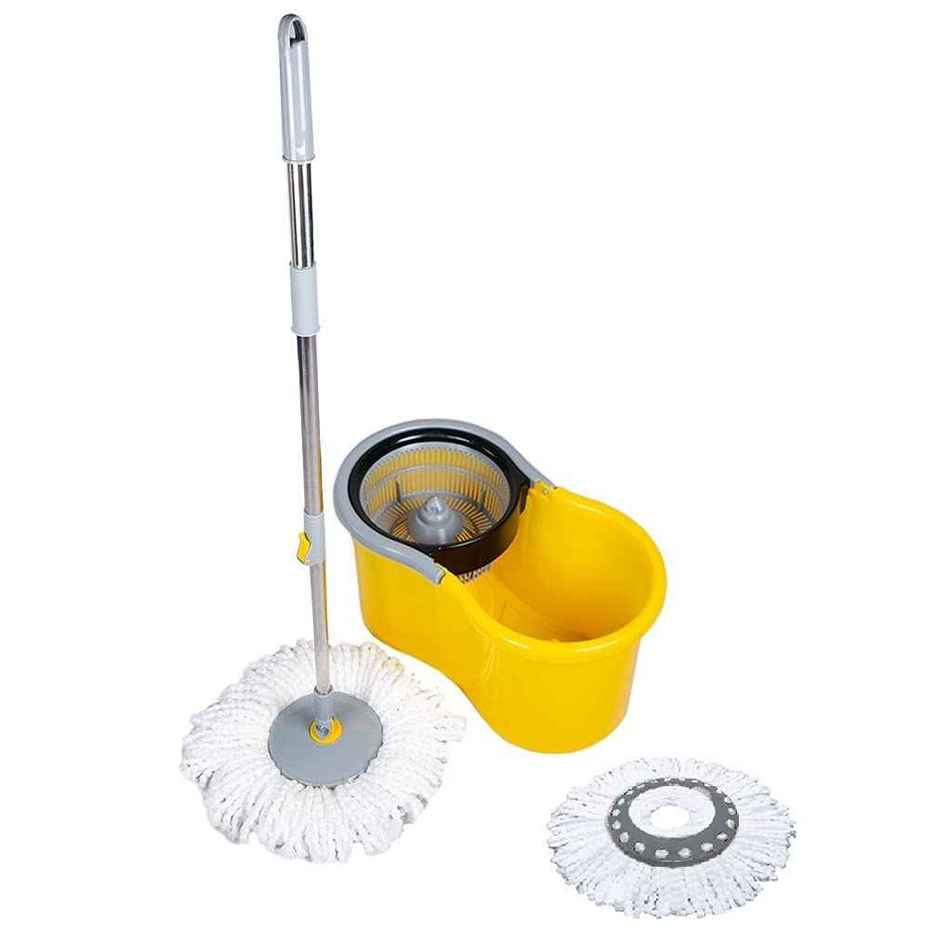 Esquire Classic Spin Mop Yellow Bucket Set With Pull Handle | Additional Microfiber Refill