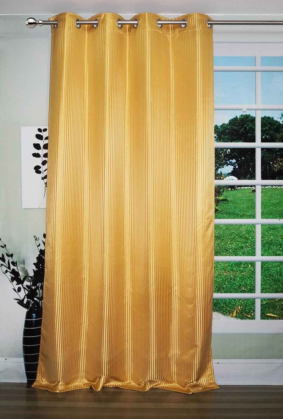 Lushomes Satin Door Curtain - Gold Striped | 7.5 ft | 8 Metal SS Eyelets | 54 x 90 inch