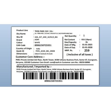 Azah Teen Pad | 312 mm | Without Disposable Bag | XL+ | 1 pcs