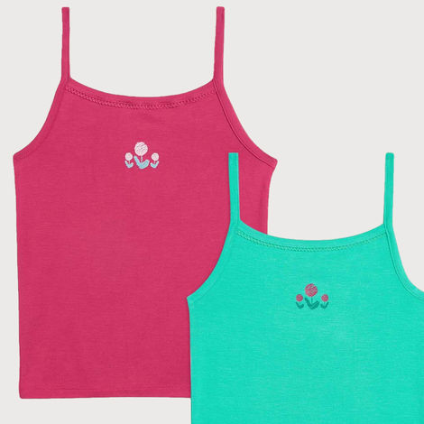 XY Life Slips for Girls, Tencel Modal, Antimicrobial - Dark Pink+Aqua Green | 5-6Y| Pack Of 2