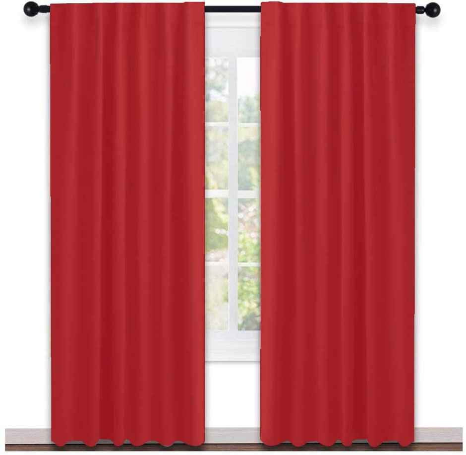 Lushomes Cotton Rod Pocket Curtain - Red | 7 ft Long | 54 x 84 inch