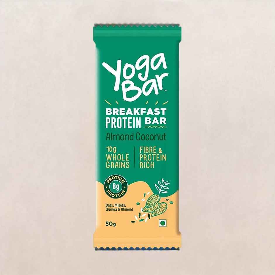 Yogabar Almond Coconut Breakfast Bar 50g, Fibre & Protein Rich Healthy Granola Bar