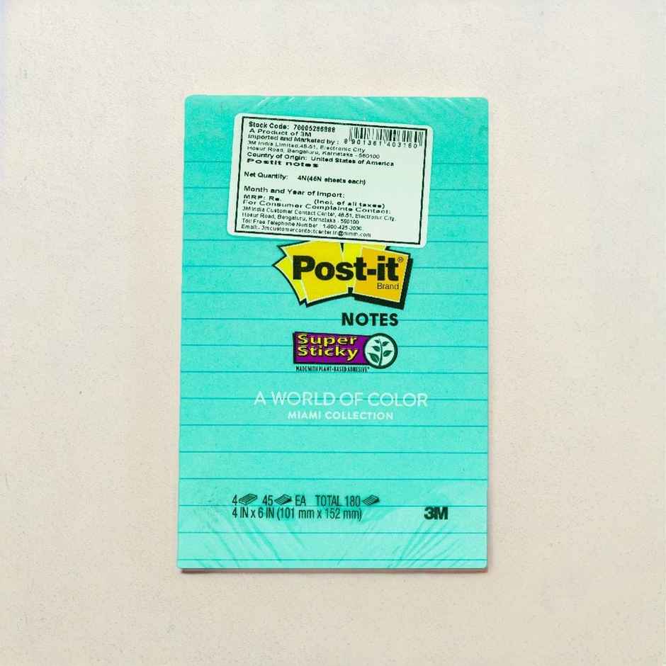 Post-it Sticky Notes - 4" x 6" | Multicolour | Paper | Square | 180 Sheets