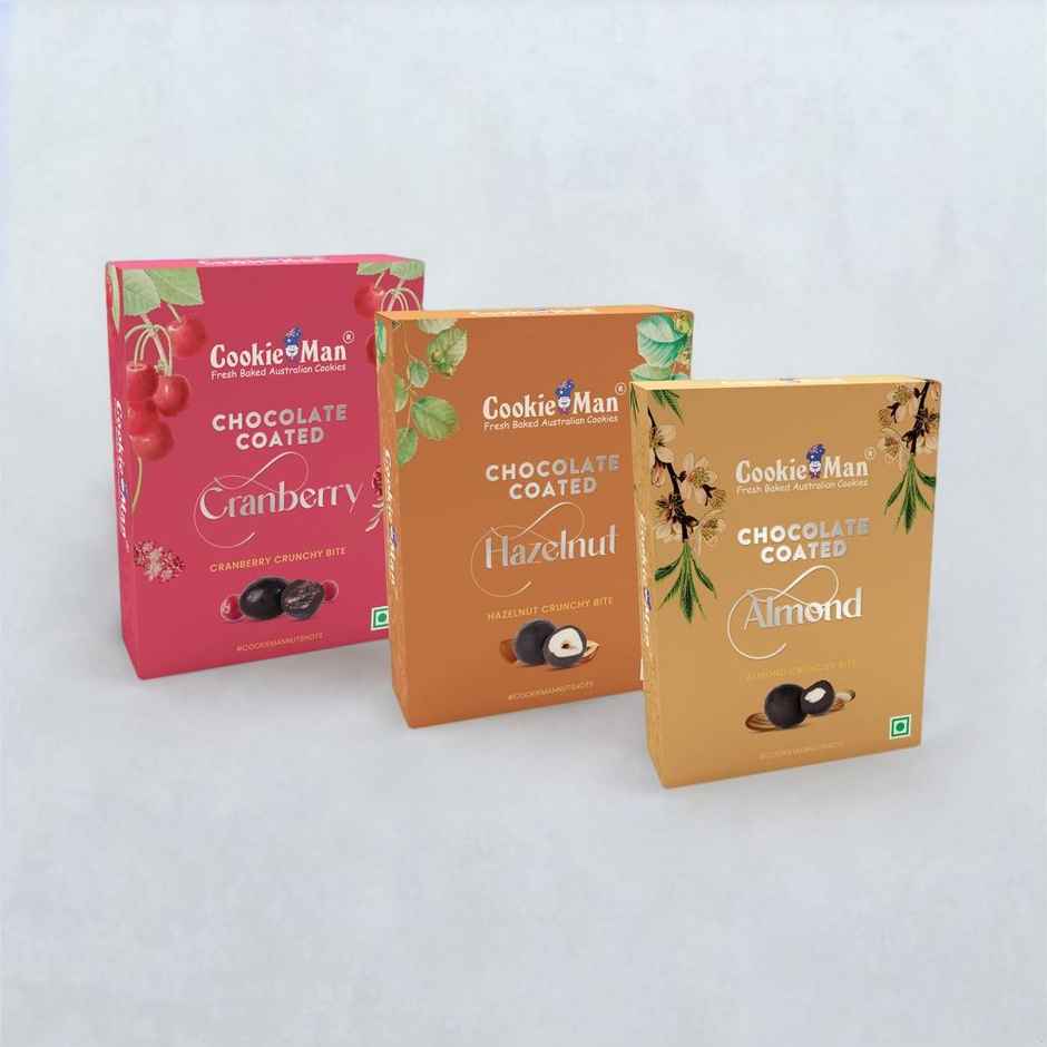 CookieMan Chocolate Coated Almonds , Hazelnut , Cranberry (pack of 3)