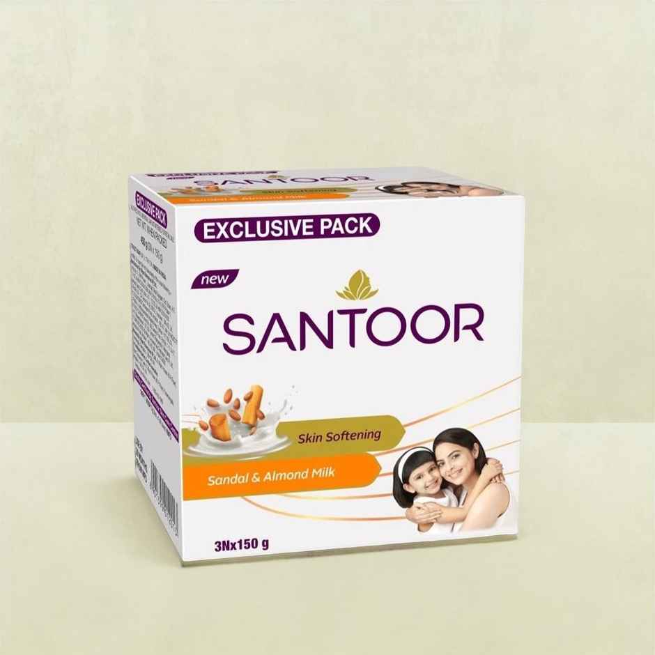 Santoor Skin Softening Sandal and Almond Milk Bathing Soap With Anti-Aging Properties