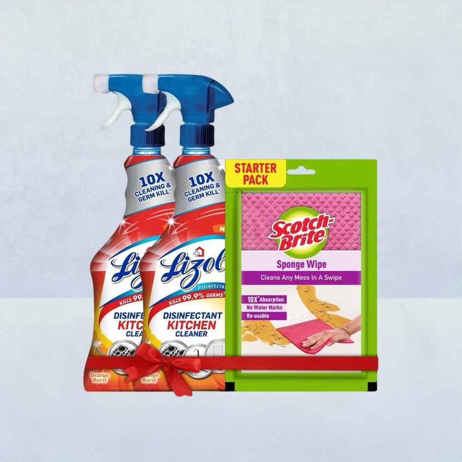 Lizol Kitchen Cleaner Spray With Free Scotch-Brite Wipe - Cleans Stove, Chimney & Sink