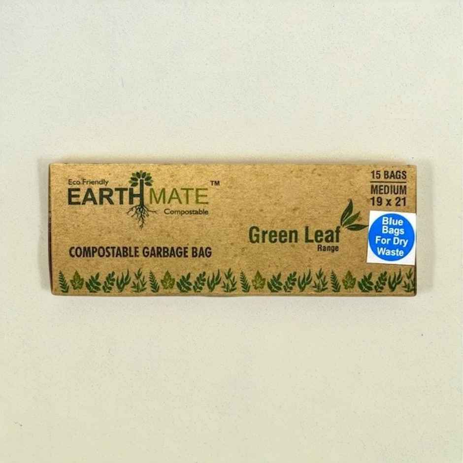 Earthmate Green Leaf Compostable Garbage Bags - Blue Medium | 19 x 21 Inch