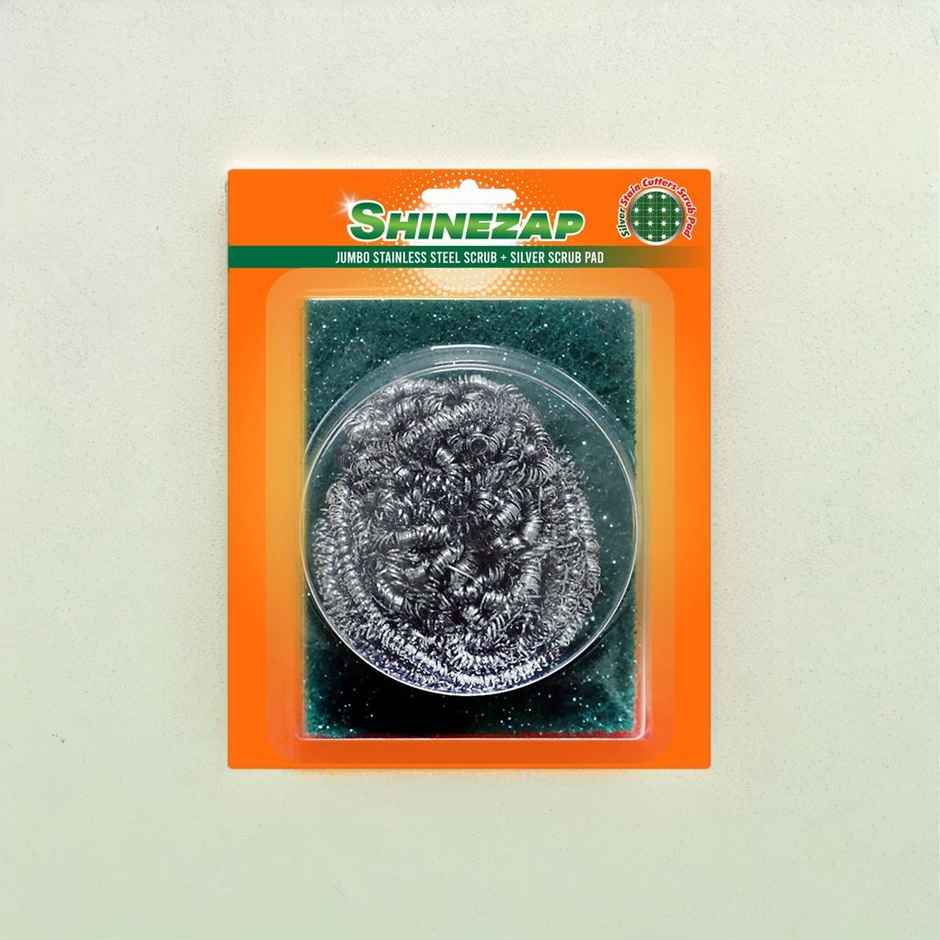 Shinezap 1 Stainless Steel Scrubber (15g) and 1 Scrub pad Combo