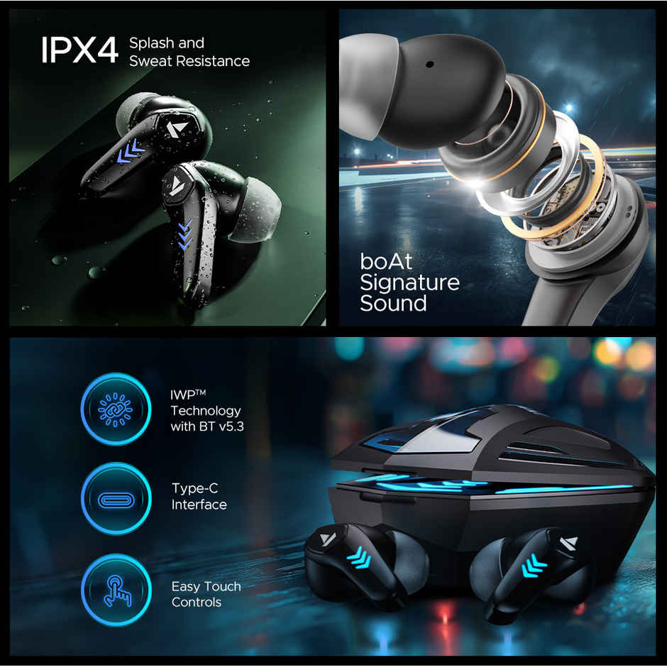 boAt Immortal 131 TWS Earbuds for Gaming w/ 40H Playtime, BEAST Mode & RGB LEDs (Black Sabre)