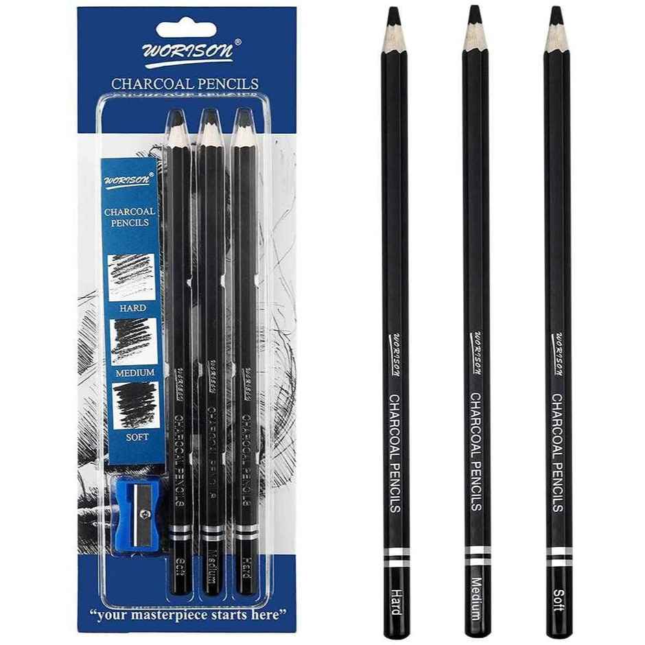 Abk 3 Pcs Charcoal Pencil Set Blister Pack