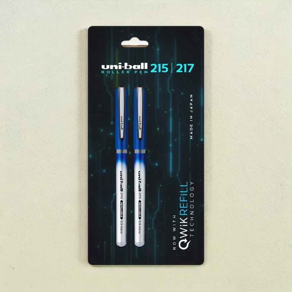 Uniball Ub-215 Micro Roller Fine Point Pen (0.5Mm Blue Ink 2 Pcs Blister)