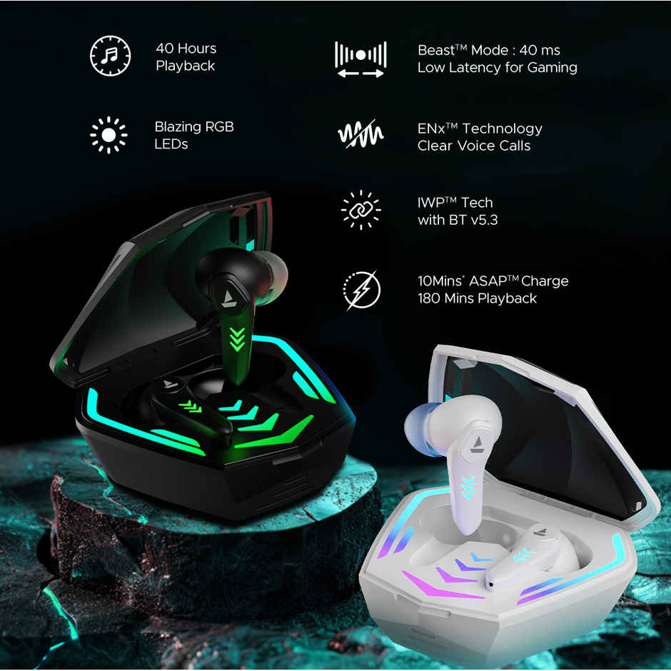 boAt Immortal 131 TWS Earbuds for Gaming w/ 40H Playtime, BEAST Mode & RGB LEDs (Black Sabre)