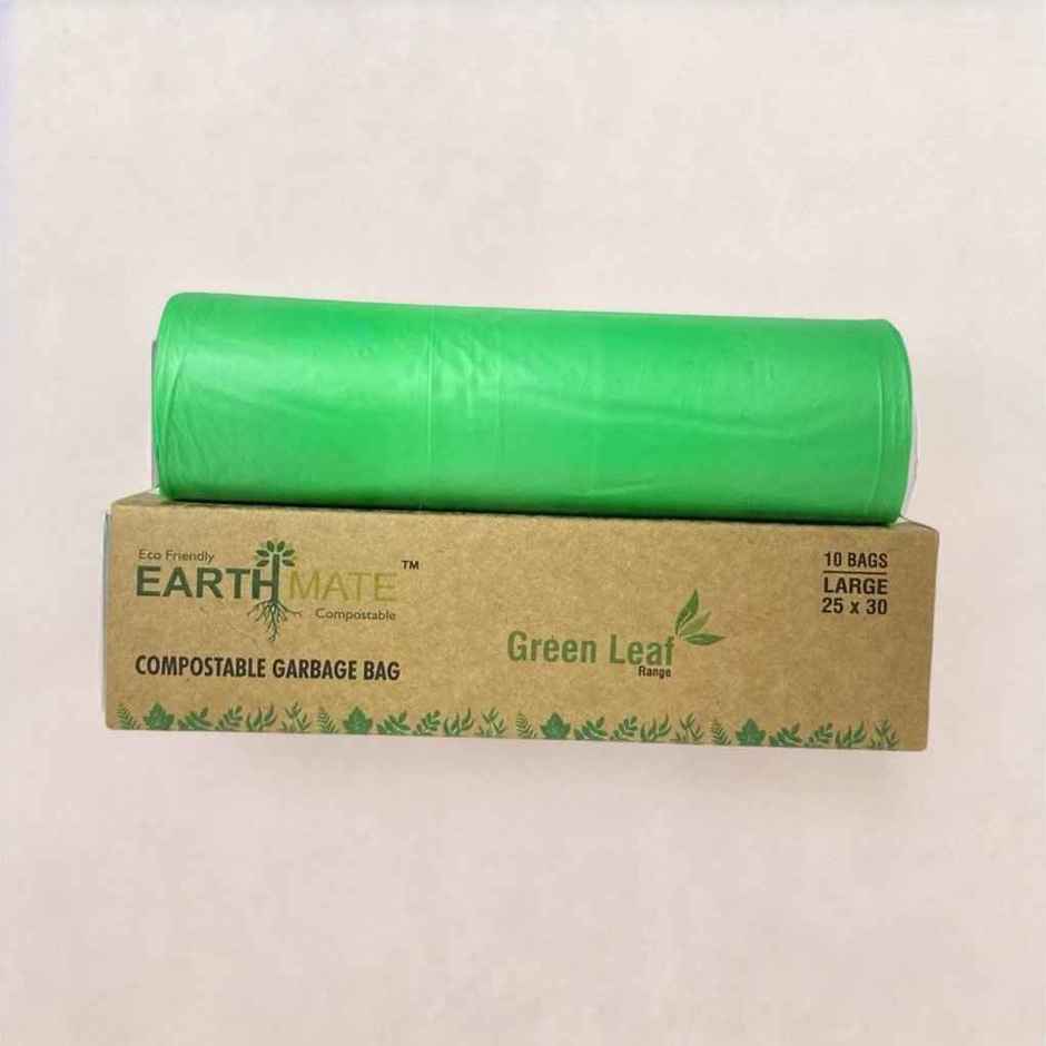 Earthmate Green Leaf Compostable Garbage Bags - Green Large | 25 x 30 Inch