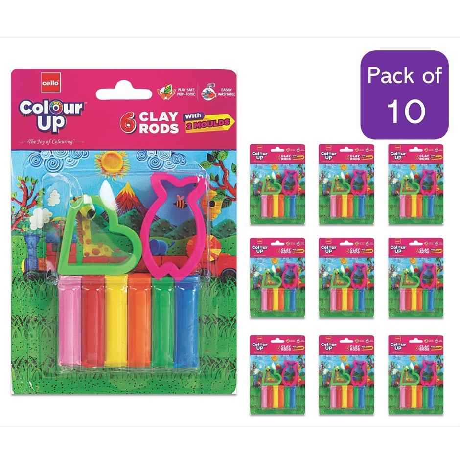 Cello ColourUp Clay with 6 Multicolour Clay Stripes & 2 Moulds | Return Gift | Pack of 10