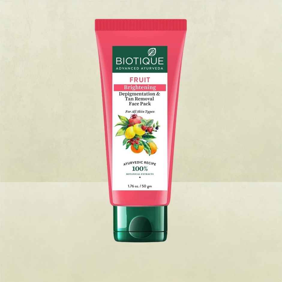 Biotique Fruit Brightening Depigmentation & Tan Removal Face Pack Tube(50gms) & Biotique Papaya Deep Cleanse Face Wash(100ml) Combo