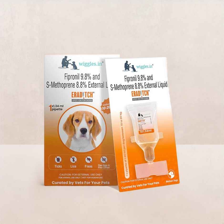 WIGGLES Eraditch Spot on for Dogs Fleas Ticks Remover Treatment Solution Drops, Adult Medium Dogs (10kg to 20kg)
