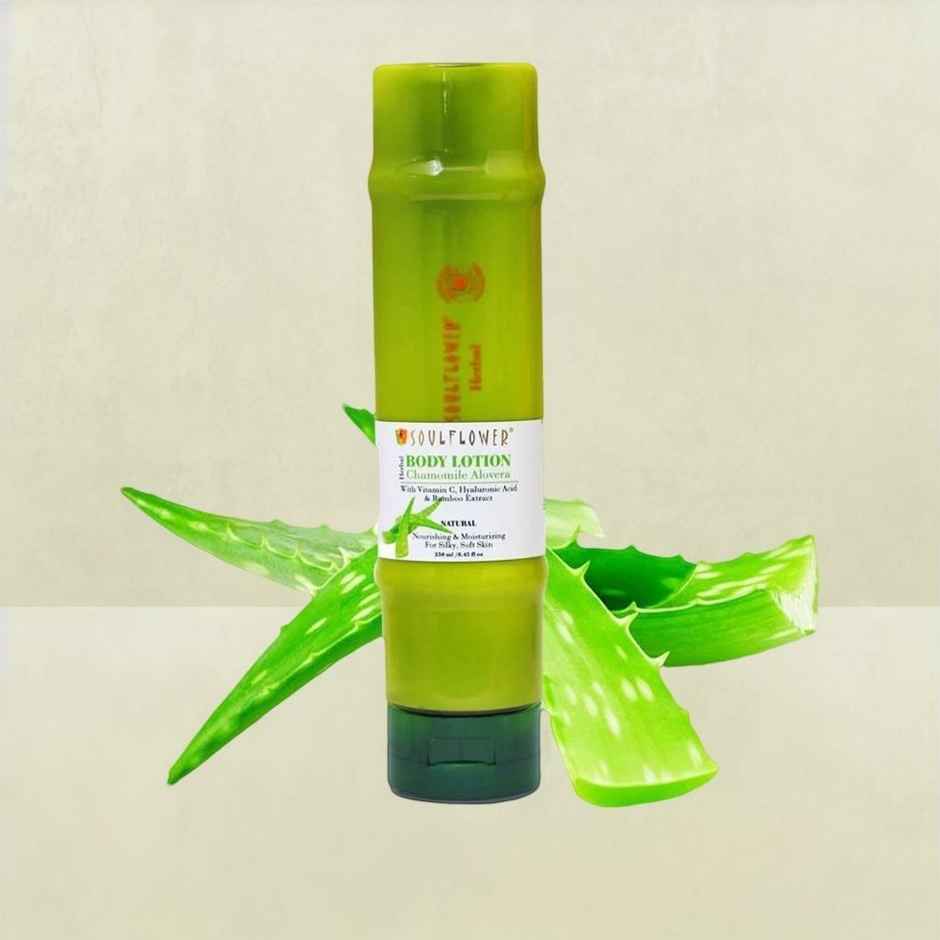Soulflower Chamomile Aloe Vera Body Lotion with Vitamin C Hyaluronic Acid Bamboo Extracts