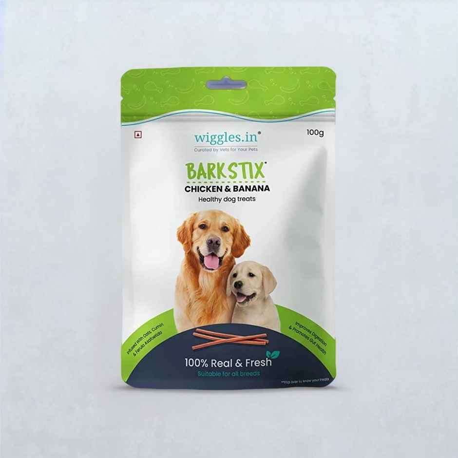 WIGGLES Barkstix Dog Treats for Training Adult Puppies, Oats, Probiotics & Cumin (Chicken & Banana)
