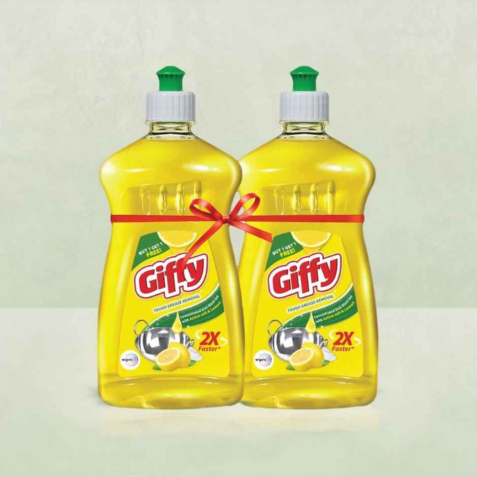 Giffy Liquid Dish Wash Gel With Active Salt and Lemon - 2X Faster Tough Grease Removal