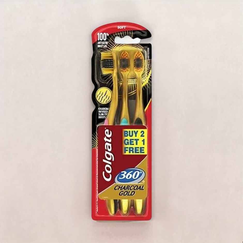 Colgate Toothbrush 360 Degree Charcoal Gold Soft Bristles 