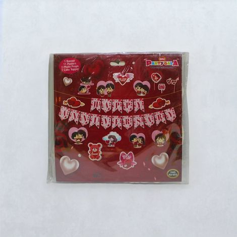Happy Anniversary Combo Set Assorted ( 1Pc Flag Banner, 10Pc Posters, 3Pc Photo Props & 1Pc Cake Topper)