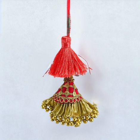 Gullak Lumba Rakhi With Brocade Tassle Rose