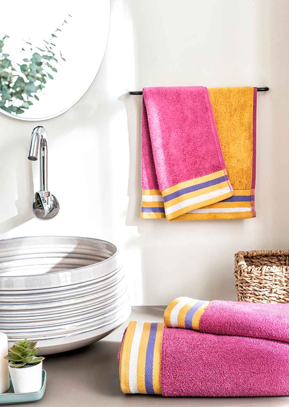 D'Decor Zero Twist Premium Cotton Hand Towel | High Absorbency | Sunshine Rose Multi