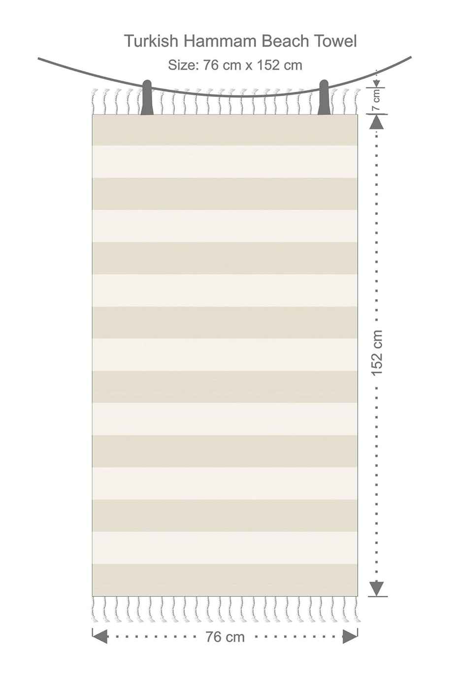 Lushomes Hammam Fouta Towel - Bath | Fringes | Biscuit | 76 x 152 cm