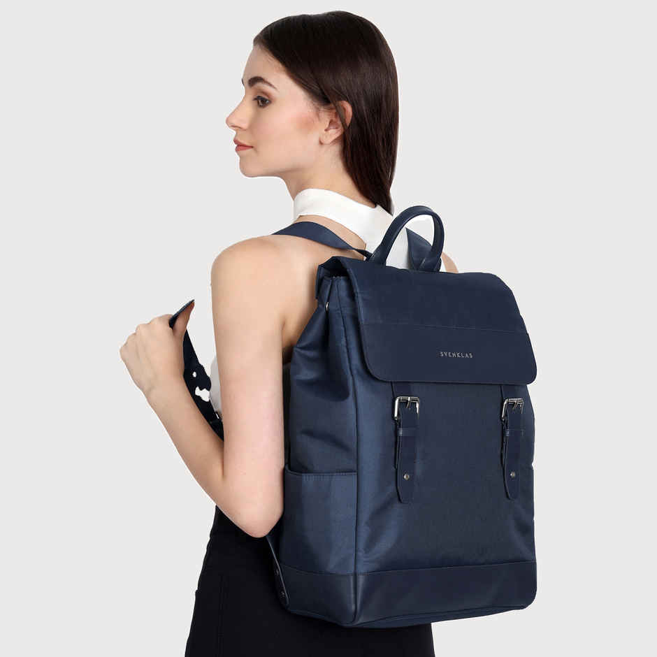 Svenklas Unisex Solid Polyester and Vegan Leather 22 L Top Handle Backpack | Navy