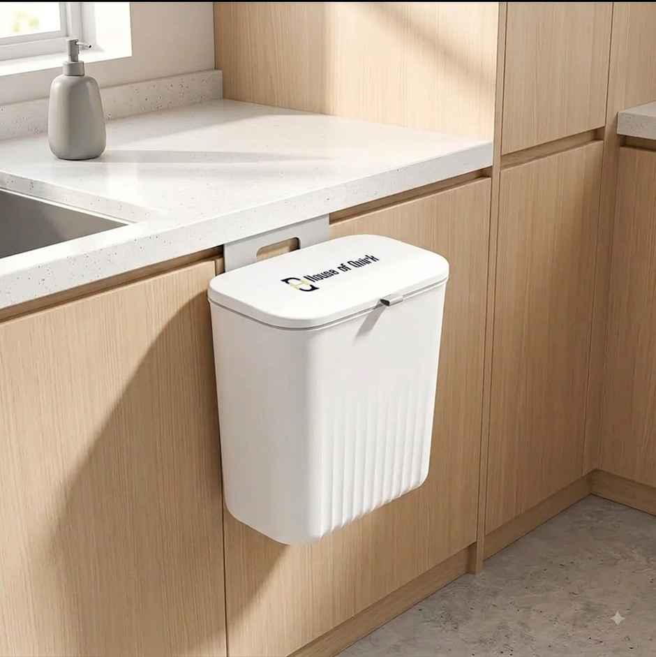 House of Quirk Plastic Hanging Trash Can with Lid Double-Sided Open Design Cabinet Door | Hanging Wall Storage Bucket for Kitchen | White