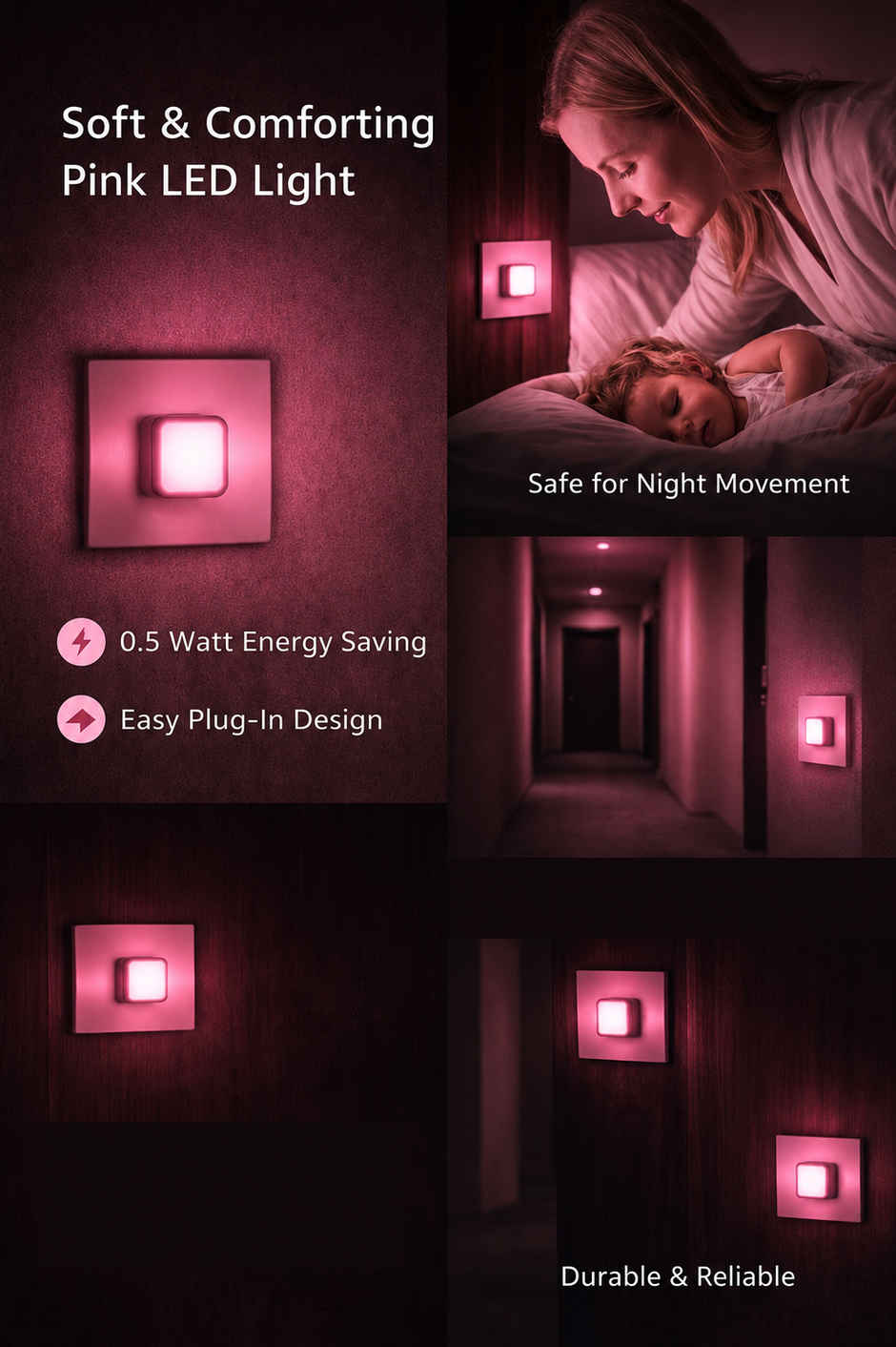Festivora Nano LED Plug-in Night Lamp | 0.5 Watt | Warm White & Pink