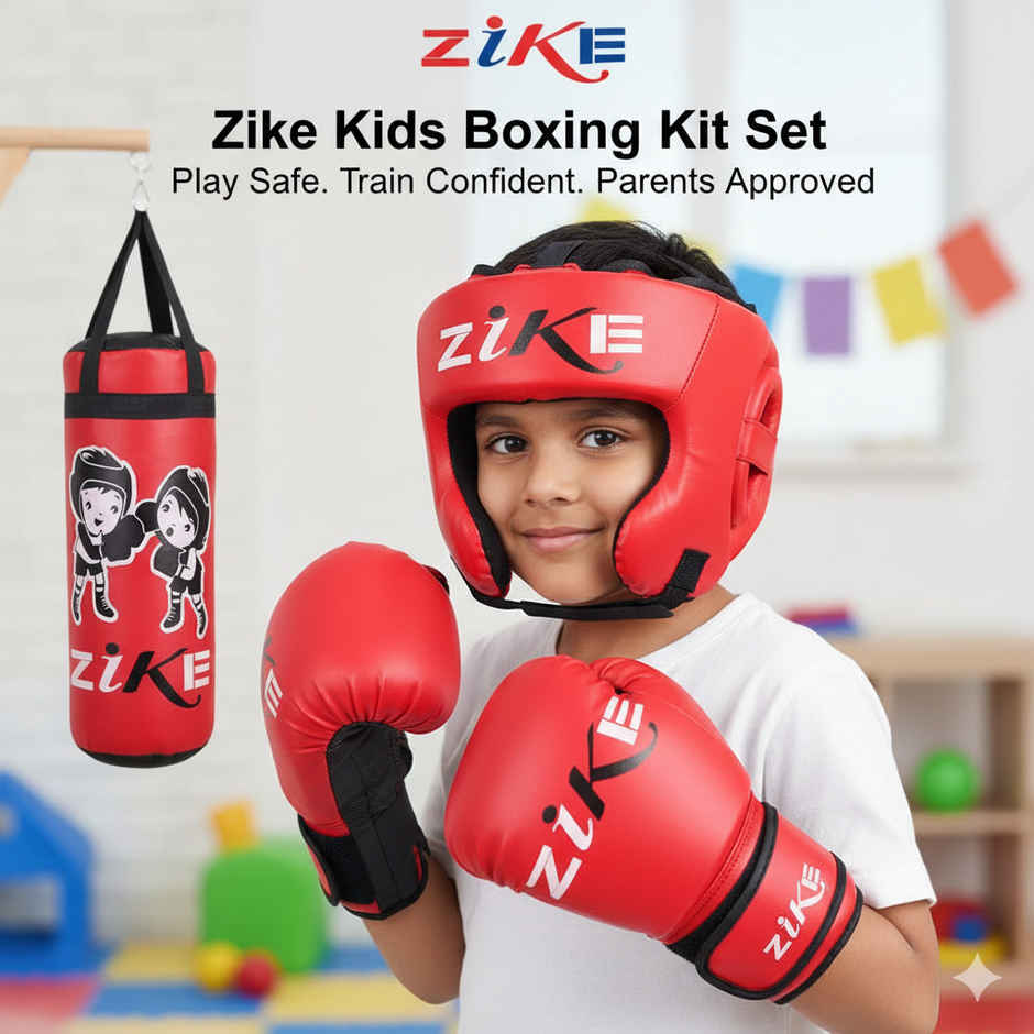 Zike Kids Boxing Kit Set (Premium) 1 Punching Bag, 1 Head Guard, 2 Boxing Gloves